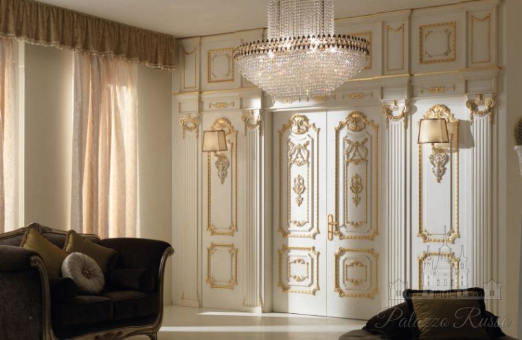 Двери, дуб, отделка: патина, белый цвет, золото, PALAZZO FARNESE 1022/ QQ/ INT, New Design Porte