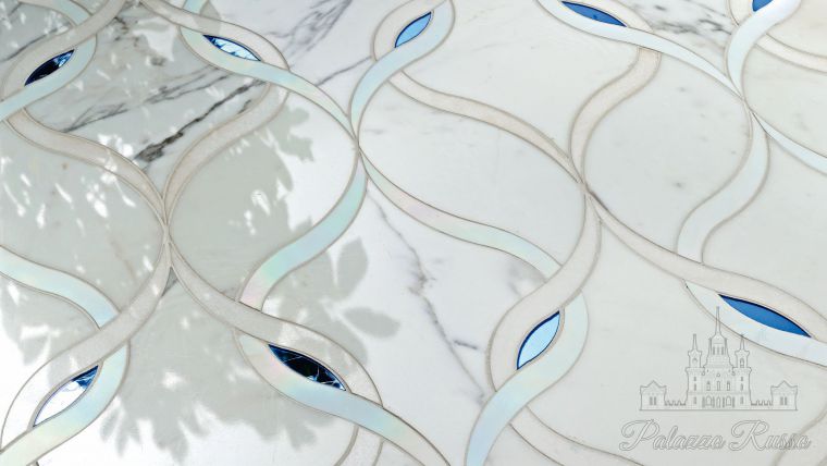 Мозаика стекло и мрамор Statuario, Thassos, Glass Ms White Iridescent, Astrid, для полов стен, Serpentine, Sicis