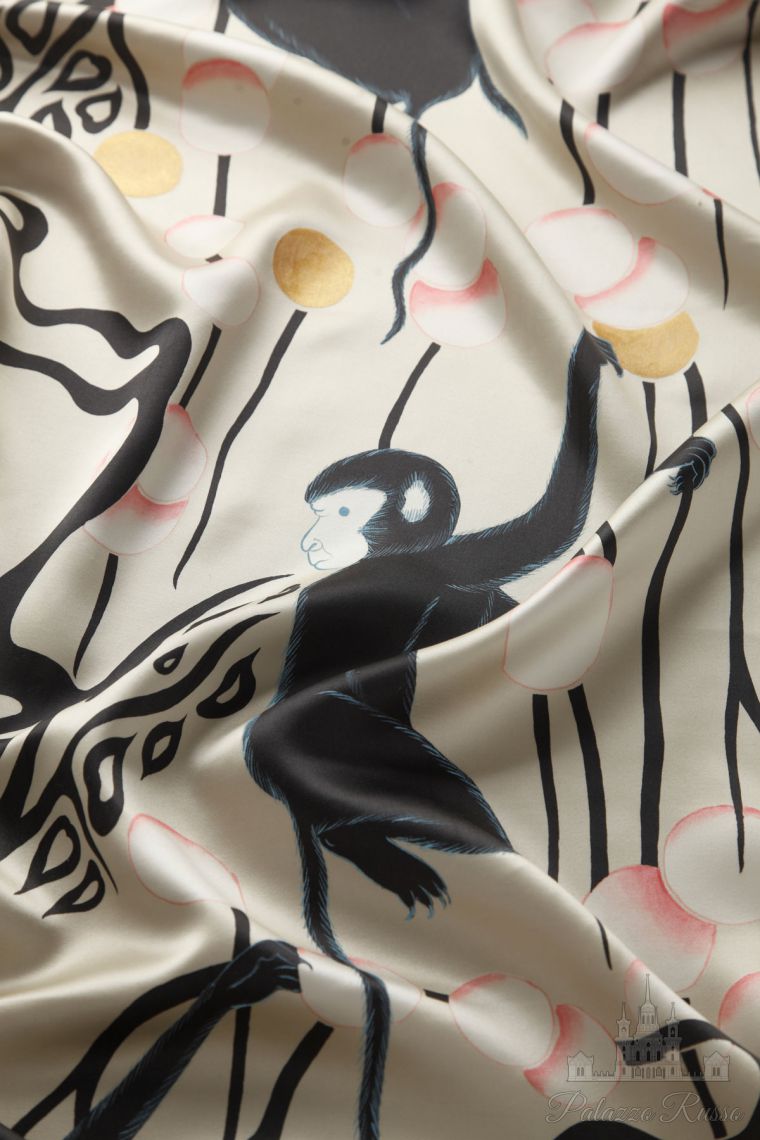 Ткани, шелковый атлас, DECO MONKEYS, De Gournay