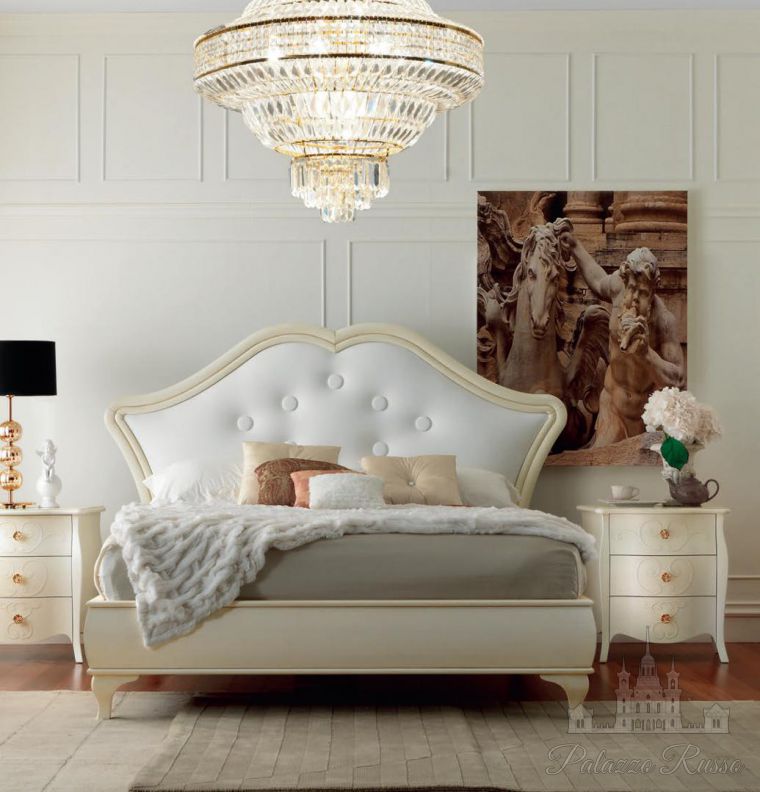 Спальни, кровать мелодия 160 х 200 с обитым изголовьем, отделка C103 Bianco Patinato Oro, 73 Melody 73, Bbelle