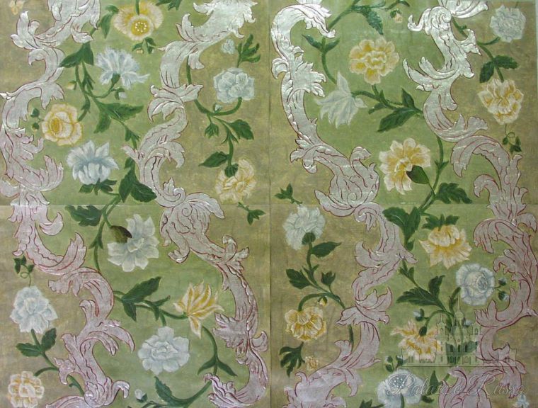 Обои ручной работы, кожа, Spain 1750г. дизайн из 3 - х панелей. A Polychrome Version, Fleurance 2, Lutson