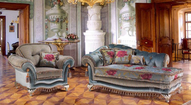 Мягкая мебель, диван - кушетка, отделка дерева - серебро, - на ножках, Ginevra Dormeuse 1, Lunardelli