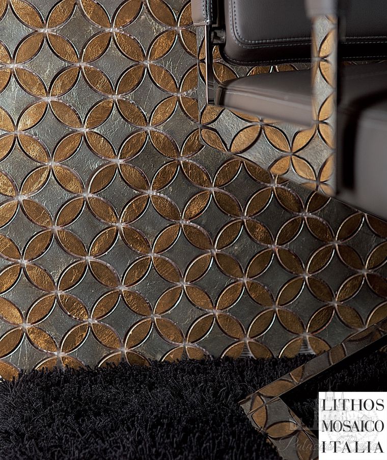 Мраморная мозаика с фольгой 75 Sl 16/ Gl 16, для стен, Lithos резка Waterjet, Bloom 75, Mosaico Italia