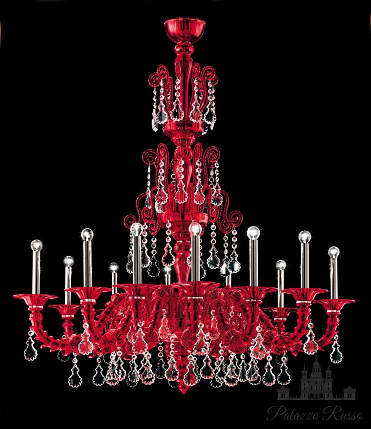 Люстра, муранское стекло. цвет - Rosso. отделка - полированный хром, Baikal 5560/ 12, Barovier