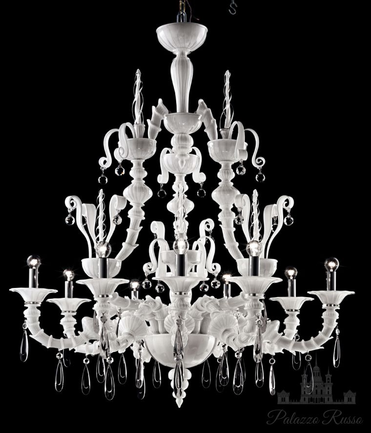Люстра, муранское стекло. цвет - Bianco. отделка - полированный хром, Dhamar 5596/ 09, Barovier