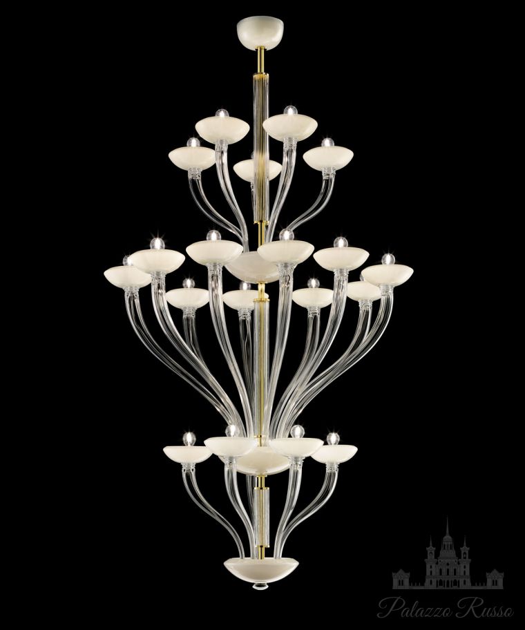 Люстра, муранское стекло. цвет - Cristallo/ Oro Beige. отделка - оцинкованное золото., Kensington 5670/ 20, Barovier