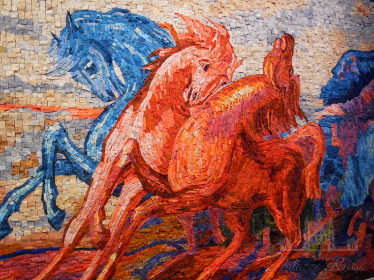 Мраморная и стеклянная мозаика, для стен, Showroom Friul Mosaic E Vanixa — Milano, Horses,