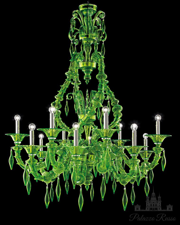 Люстра, муранское стекло. цвет - Verde Liquido. отделка - полированный хром, San Giorgio 5558/ 12, Barovier