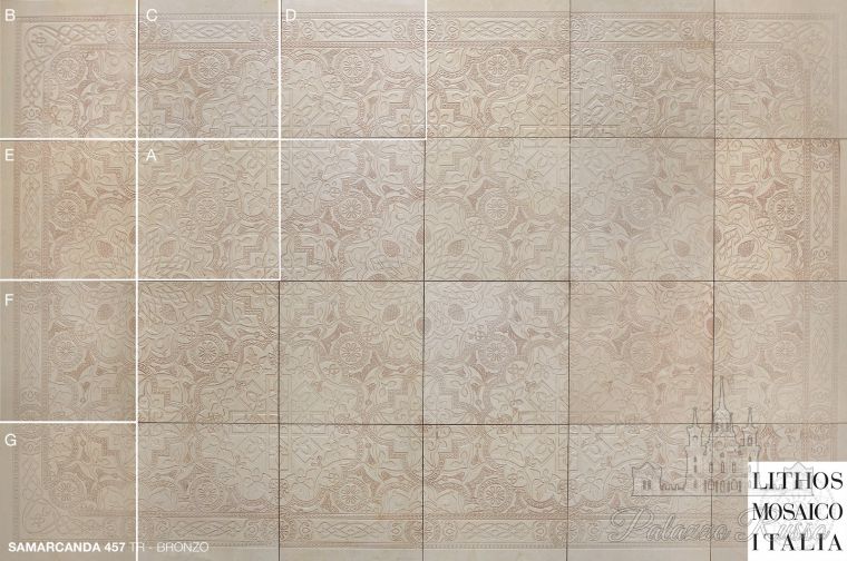 Натуральный камень, для полов и стен, мрамор Tr – Bronzo, Lithos, Samarcanda 457, Mosaico