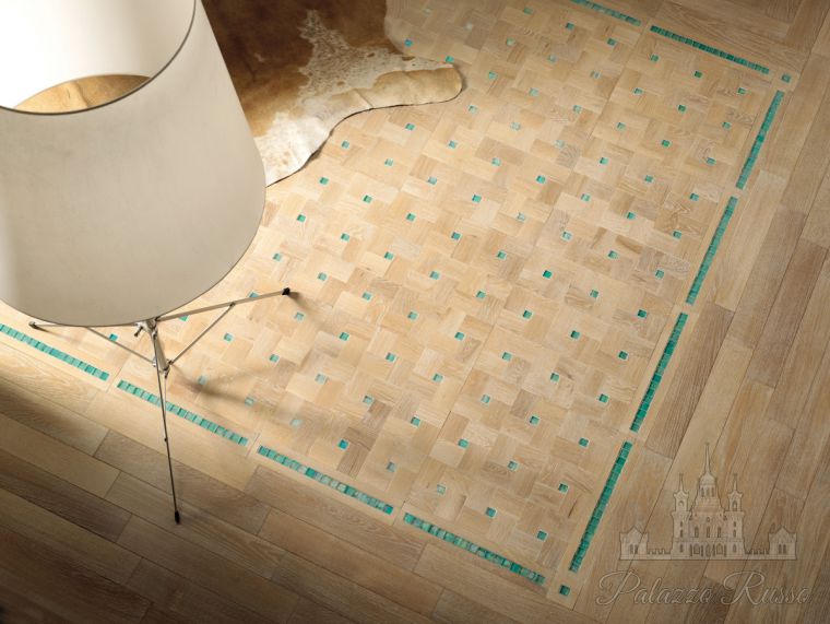 Модульный паркет, дуб, стекло, цвет: Rovere Bianco, Ceramica - Glass Turchese, SUNSHINE 1, Parquet IN