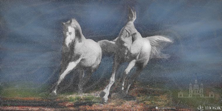 Мозаика, декорированное стекло/ Pearl, Blue Horses, DG Mosaic