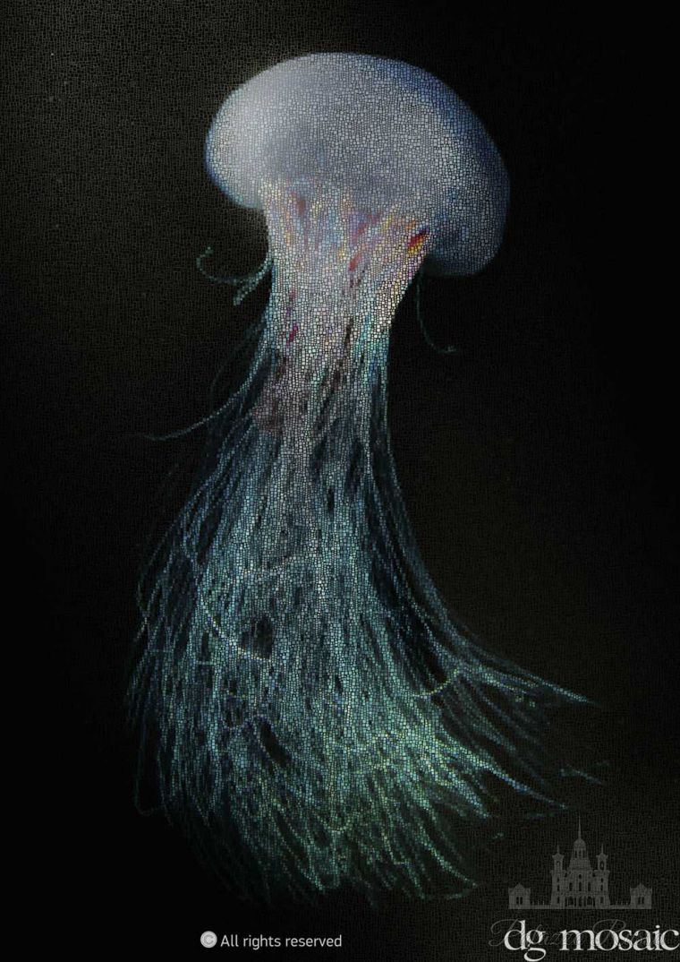 Мозаика, декорированное стекло/ Pearl, Blue Jellyfish, DG Mosaic