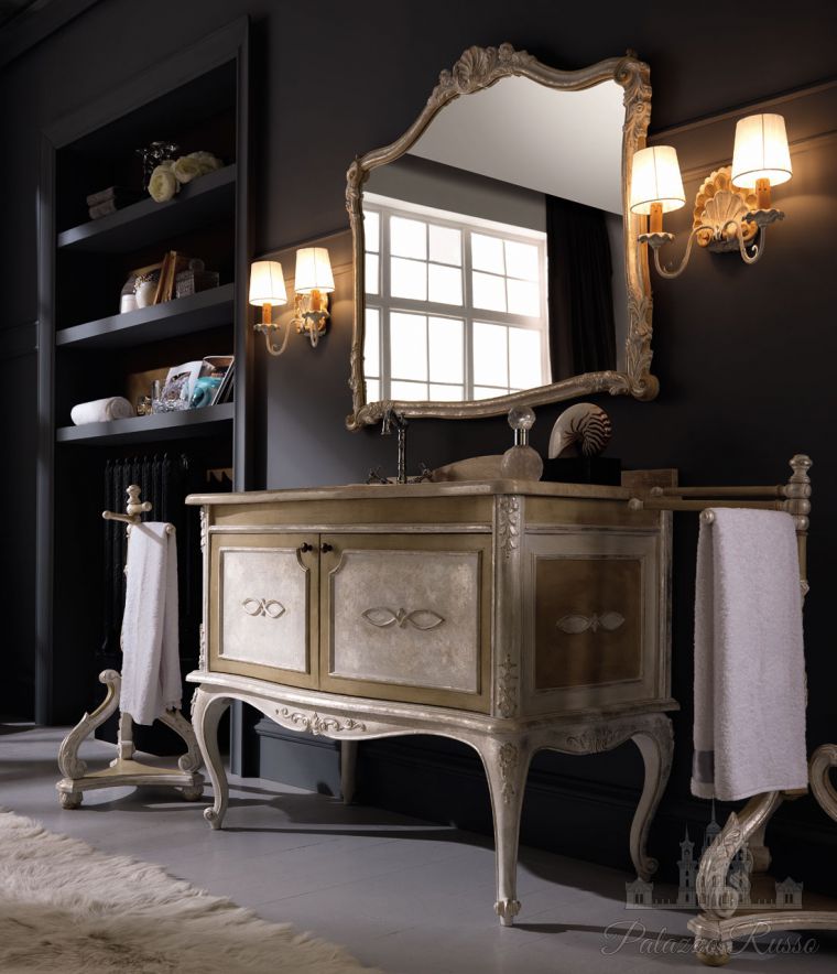 Мебель для ванной, шкаф с мраморной столешницей, мрамор - Travertino Beige. отделка - Bianco Antico, Argento Luna, 3019, Silvano - Grifoni