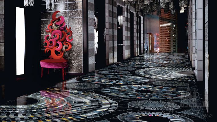 Мозаика стекло и мрамор, для полов стен, Black Cosmati Floor, Sicis