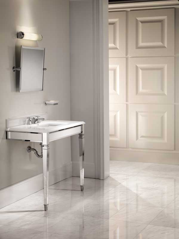 Мебель для ванной, консоль со столешницей, Claridge Console из белого Mрамора Bianco Carrara,, DECLARIMCACR, Devon Devon