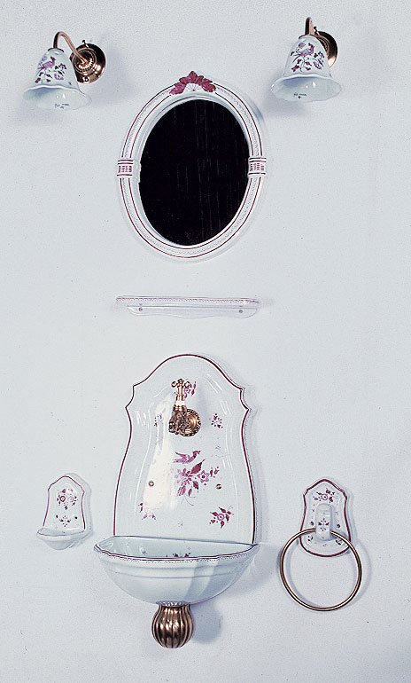 Элитная раковина, фонтан Normande. чаша и пилястр, декор - Moustier Rose ( 03 ), 02. 04. 03, Herbeau