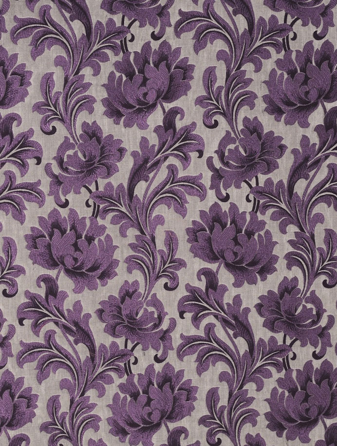 Ткани, 44 % шерсть 34 % хлопок 22 % шелк, цветочный узор. цвет - Silver Pansy Cassis, SELINA/ F0183 - 06, Watts
