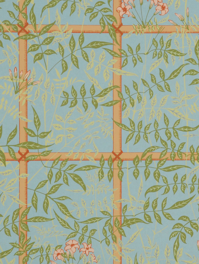 Обои ручной работы, для стен, бумага, цветочный узор. цвет - Summer Blue, BAMBOO JASMINE/ W0003 - 01, Watts