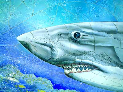 Декоративное панно, для бассейнов, керамическая мозаика, Great White Shark, Craig Bragdy
